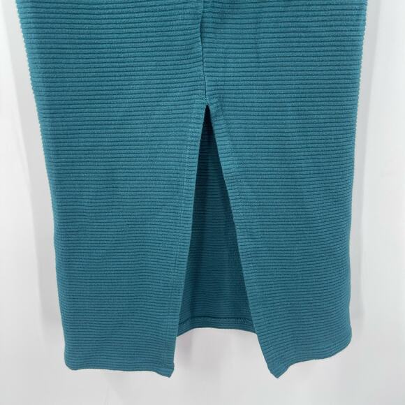 MONROW Skirt Midi Size Small Ribbed Teal Textured Back Slit Stretch NWT Casual - Picture 10 of 11